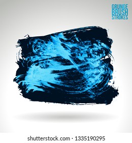 Blue brush stroke and texture. Grunge vector abstract hand - painted element. Underline and border design.