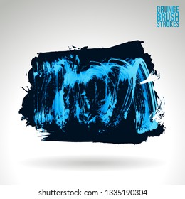 Blue brush stroke and texture. Grunge vector abstract hand - painted element. Underline and border design.
