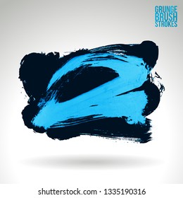 Blue brush stroke and texture. Grunge vector abstract hand - painted element. Underline and border design.