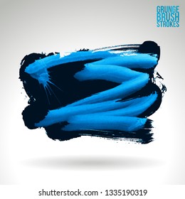 Blue brush stroke and texture. Grunge vector abstract hand - painted element. Underline and border design.
