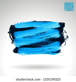 Blue brush stroke and texture. Grunge vector abstract hand - painted element. Underline and border design.