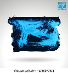 Blue brush stroke and texture. Grunge vector abstract hand - painted element. Underline and border design.
