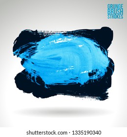 Blue brush stroke and texture. Grunge vector abstract hand - painted element. Underline and border design.