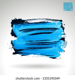 Blue brush stroke and texture. Grunge vector abstract hand - painted element. Underline and border design.