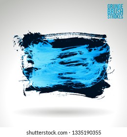 Blue brush stroke and texture. Grunge vector abstract hand - painted element. Underline and border design.