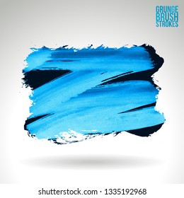 Blue brush stroke and texture. Grunge vector abstract hand - painted element. Underline and border design.
