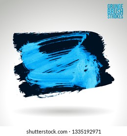 Blue brush stroke and texture. Grunge vector abstract hand - painted element. Underline and border design.