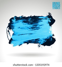 Blue brush stroke and texture. Grunge vector abstract hand - painted element. Underline and border design.