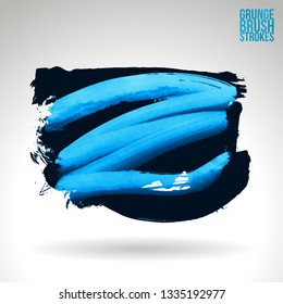 Blue brush stroke and texture. Grunge vector abstract hand - painted element. Underline and border design.