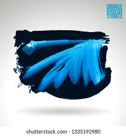 Blue brush stroke and texture. Grunge vector abstract hand - painted element. Underline and border design.