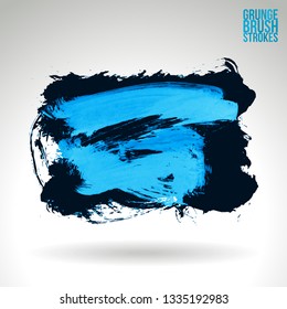 Blue brush stroke and texture. Grunge vector abstract hand - painted element. Underline and border design.