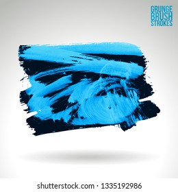 Blue brush stroke and texture. Grunge vector abstract hand - painted element. Underline and border design.