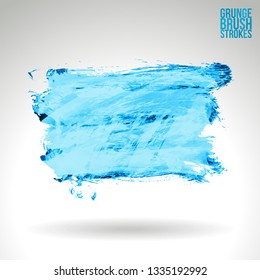 Blue brush stroke and texture. Grunge vector abstract hand - painted element. Underline and border design.