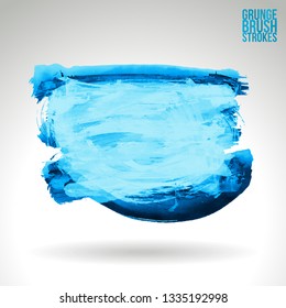 Blue brush stroke and texture. Grunge vector abstract hand - painted element. Underline and border design.