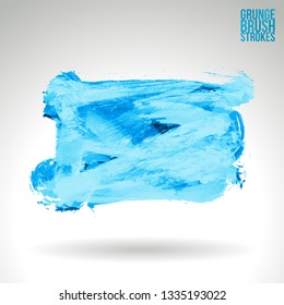 Blue brush stroke and texture. Grunge vector abstract hand - painted element. Underline and border design.