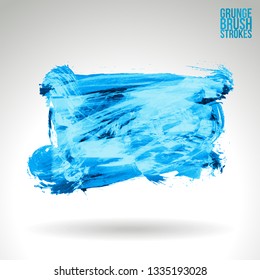Blue brush stroke and texture. Grunge vector abstract hand - painted element. Underline and border design.