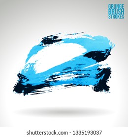 Blue brush stroke and texture. Grunge vector abstract hand - painted element. Underline and border design.