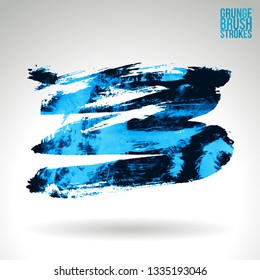 Blue brush stroke and texture. Grunge vector abstract hand - painted element. Underline and border design.