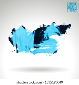 Blue brush stroke and texture. Grunge vector abstract hand - painted element. Underline and border design.