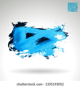 Blue brush stroke and texture. Grunge vector abstract hand - painted element. Underline and border design.