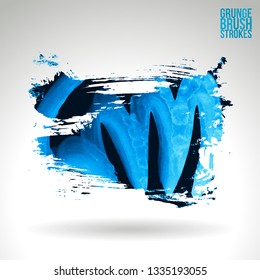 Blue brush stroke and texture. Grunge vector abstract hand - painted element. Underline and border design.