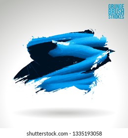 Blue brush stroke and texture. Grunge vector abstract hand - painted element. Underline and border design.