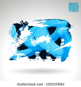 Blue brush stroke and texture. Grunge vector abstract hand - painted element. Underline and border design.
