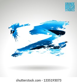 Blue brush stroke and texture. Grunge vector abstract hand - painted element. Underline and border design.