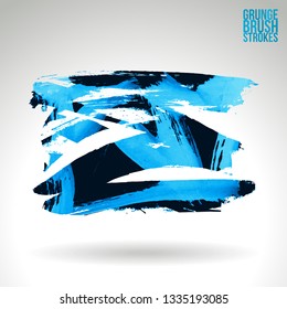 Blue brush stroke and texture. Grunge vector abstract hand - painted element. Underline and border design.