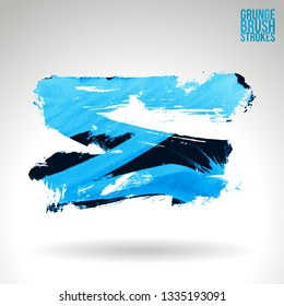 Blue brush stroke and texture. Grunge vector abstract hand - painted element. Underline and border design.