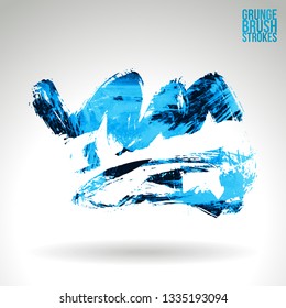 Blue brush stroke and texture. Grunge vector abstract hand - painted element. Underline and border design.
