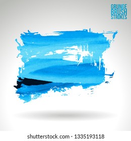 Blue brush stroke and texture. Grunge vector abstract hand - painted element. Underline and border design.