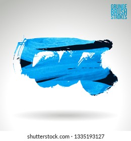 Blue brush stroke and texture. Grunge vector abstract hand - painted element. Underline and border design.
