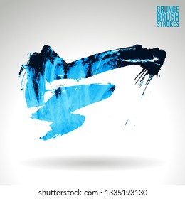 Blue brush stroke and texture. Grunge vector abstract hand - painted element. Underline and border design.