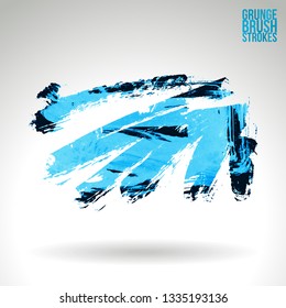 Blue brush stroke and texture. Grunge vector abstract hand - painted element. Underline and border design.