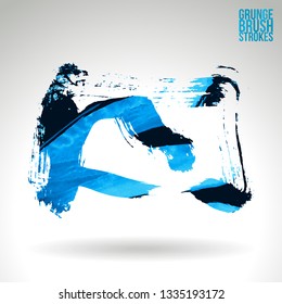 Blue brush stroke and texture. Grunge vector abstract hand - painted element. Underline and border design.