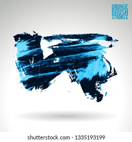 Blue brush stroke and texture. Grunge vector abstract hand - painted element. Underline and border design.