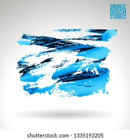 Blue brush stroke and texture. Grunge vector abstract hand - painted element. Underline and border design.