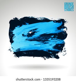 Blue brush stroke and texture. Grunge vector abstract hand - painted element. Underline and border design.