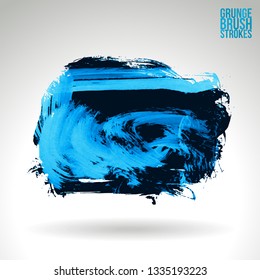Blue brush stroke and texture. Grunge vector abstract hand - painted element. Underline and border design.