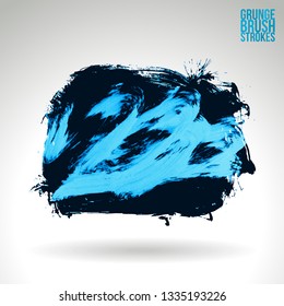 Blue brush stroke and texture. Grunge vector abstract hand - painted element. Underline and border design.