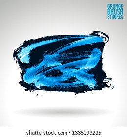 Blue brush stroke and texture. Grunge vector abstract hand - painted element. Underline and border design.
