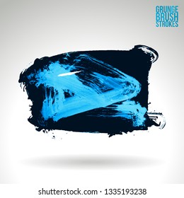 Blue brush stroke and texture. Grunge vector abstract hand - painted element. Underline and border design.