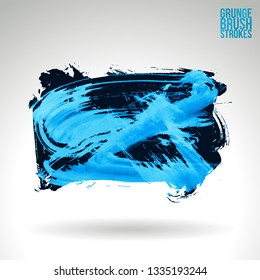 Blue brush stroke and texture. Grunge vector abstract hand - painted element. Underline and border design.
