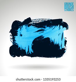 Blue brush stroke and texture. Grunge vector abstract hand - painted element. Underline and border design.