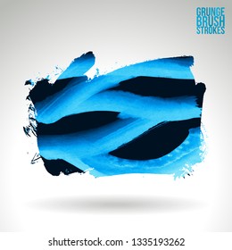 Blue brush stroke and texture. Grunge vector abstract hand - painted element. Underline and border design.