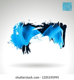Blue brush stroke and texture. Grunge vector abstract hand - painted element. Underline and border design.
