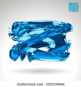 Blue brush stroke and texture. Grunge vector abstract hand - painted element. Underline and border design.