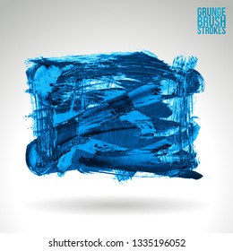 Blue brush stroke and texture. Grunge vector abstract hand - painted element. Underline and border design.