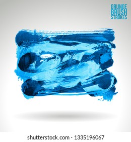 Blue brush stroke and texture. Grunge vector abstract hand - painted element. Underline and border design.